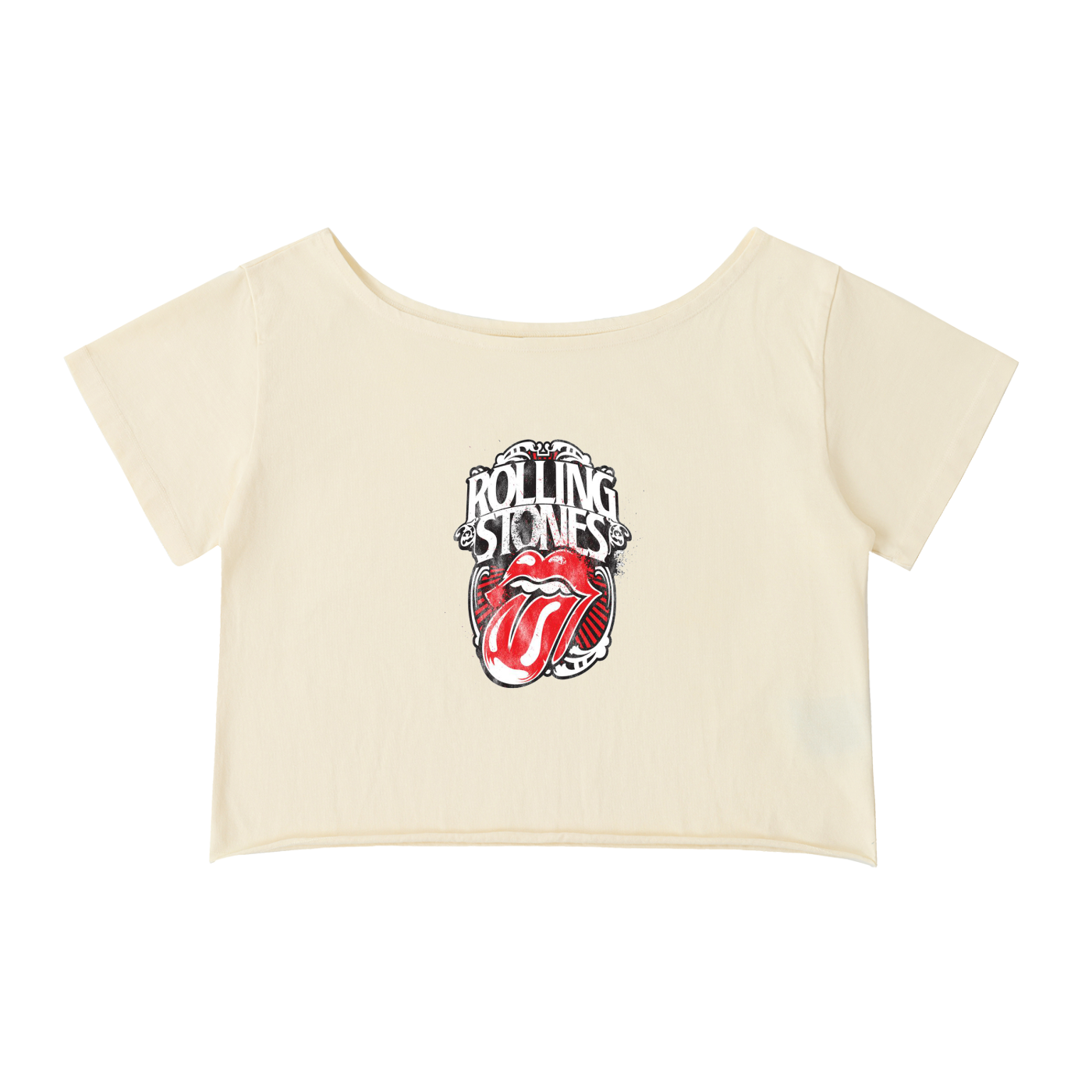 Off-Shoulder Rolled Hem Cotton T-Shirt